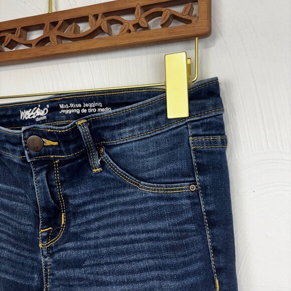 Mossimo Blue Jeans Mid-Rise Jegging Denim Power Stretch Distressed Dark Wash 2 - Picture 2 of 7